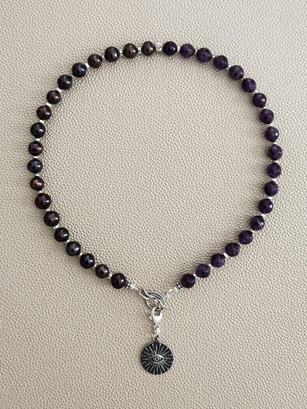 AMETHYST & PEARL NECKLACE W/ PREOTECTIVE EYE PENDANT